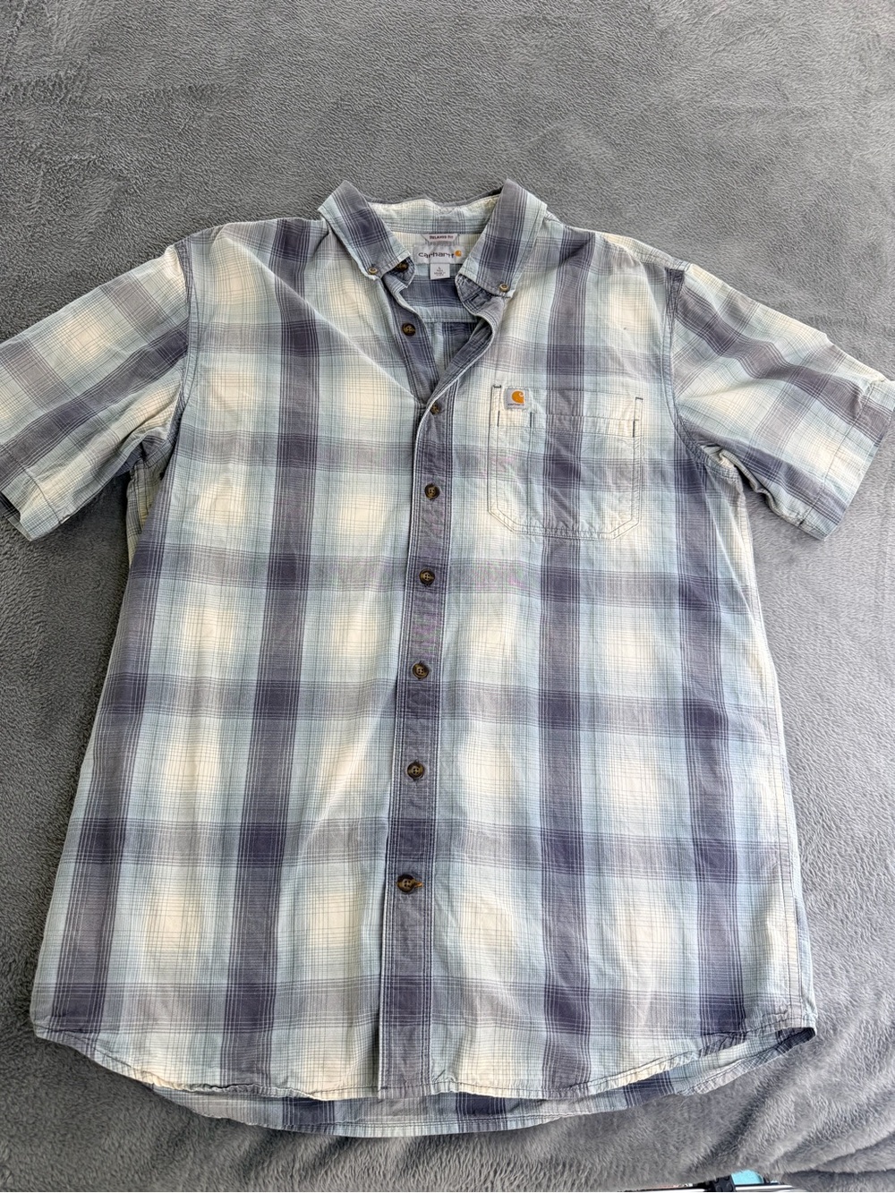 Carhartt Relaxed Fit Short Sleeve Button up Shirt Sz Large Checker Blue
